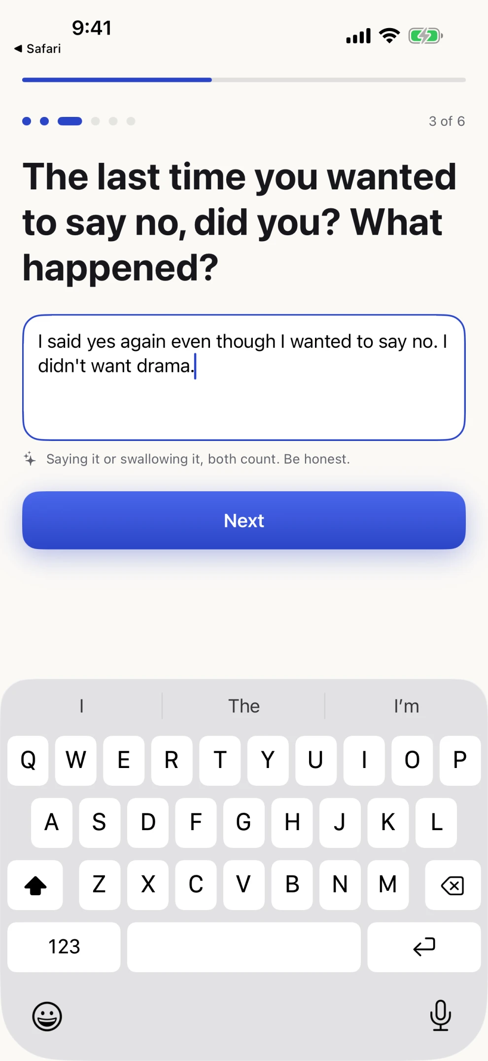Assessment question answered in the user's own words
