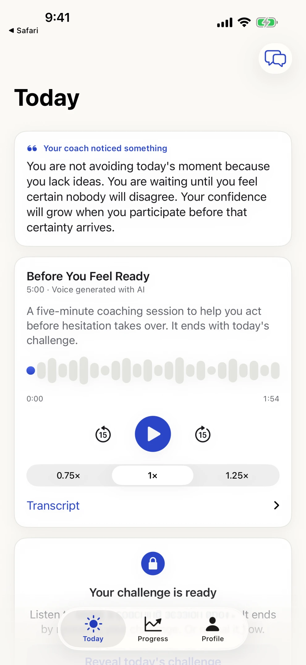 Daily plan with coaching audio player